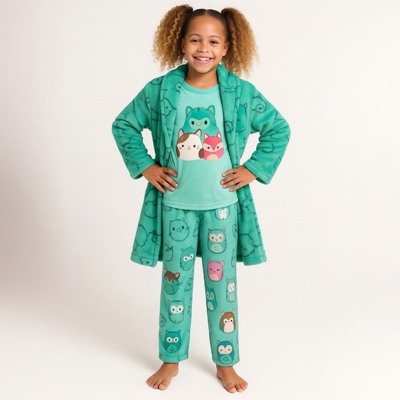 Squishmallows 3 PIECE Soft Hooded Robe & Pajama Set size 4 XS - Picture 2 of 11